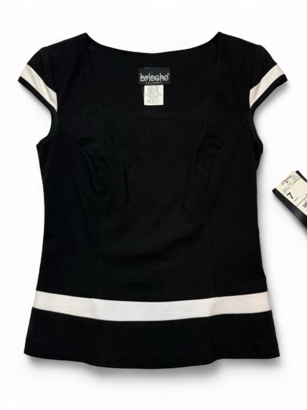 Brioche Black White Cap Sleeve Career Top Y2K Stretch Size 7/8 NWT